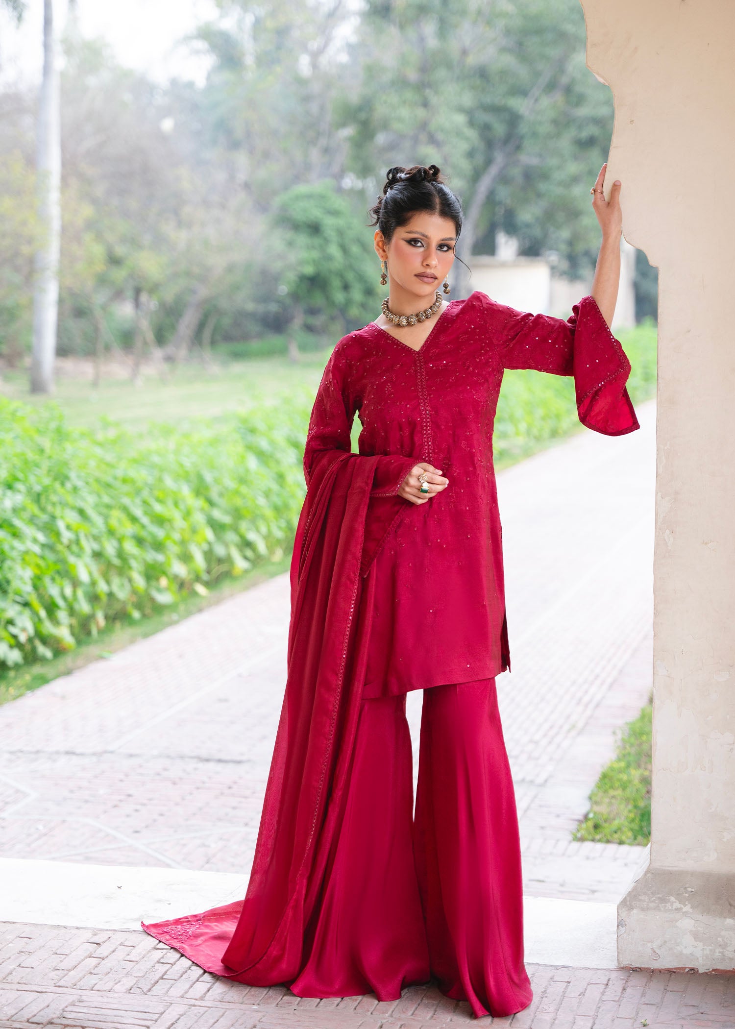 Deep Red Sharara Set