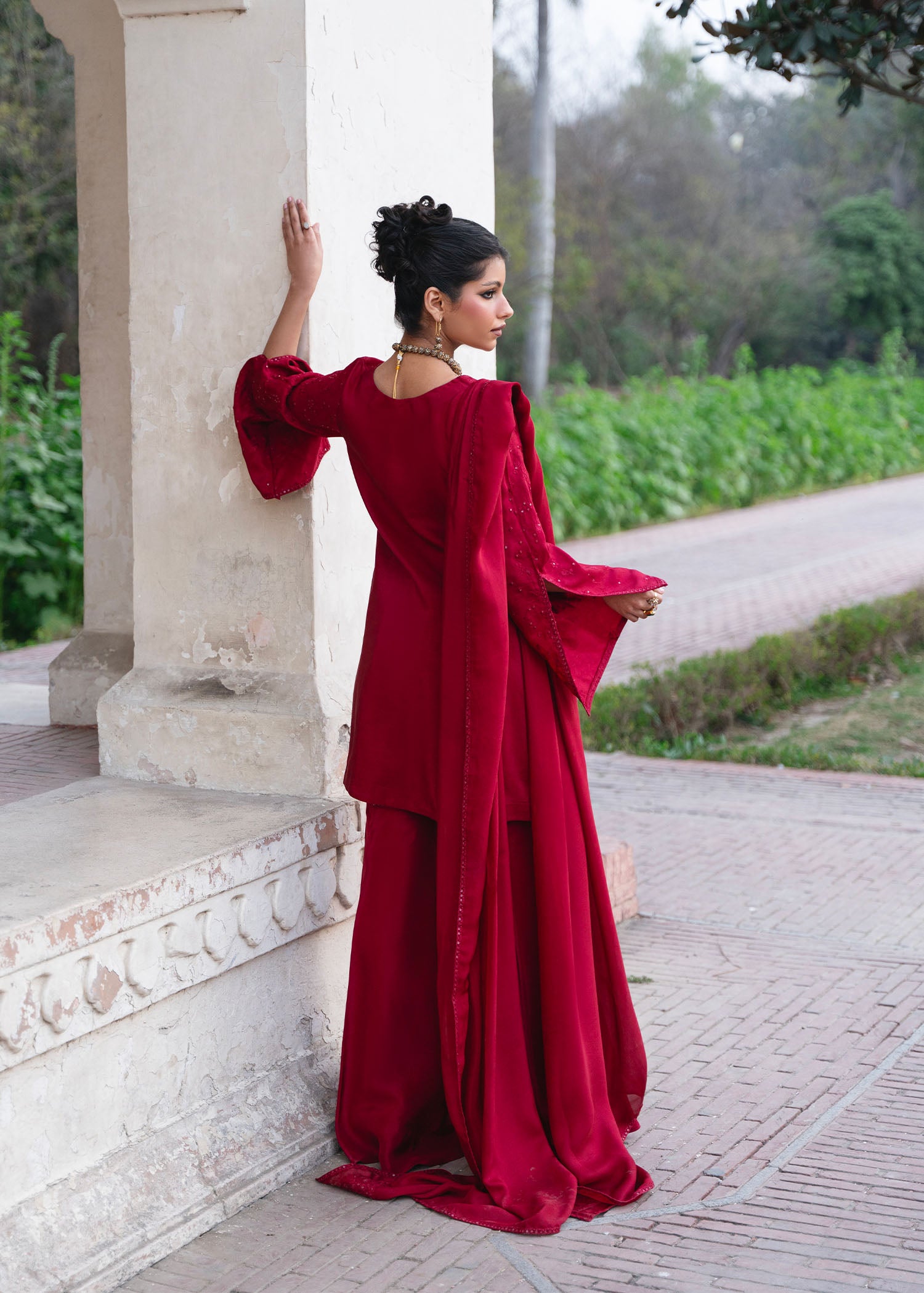 Deep Red Sharara Set