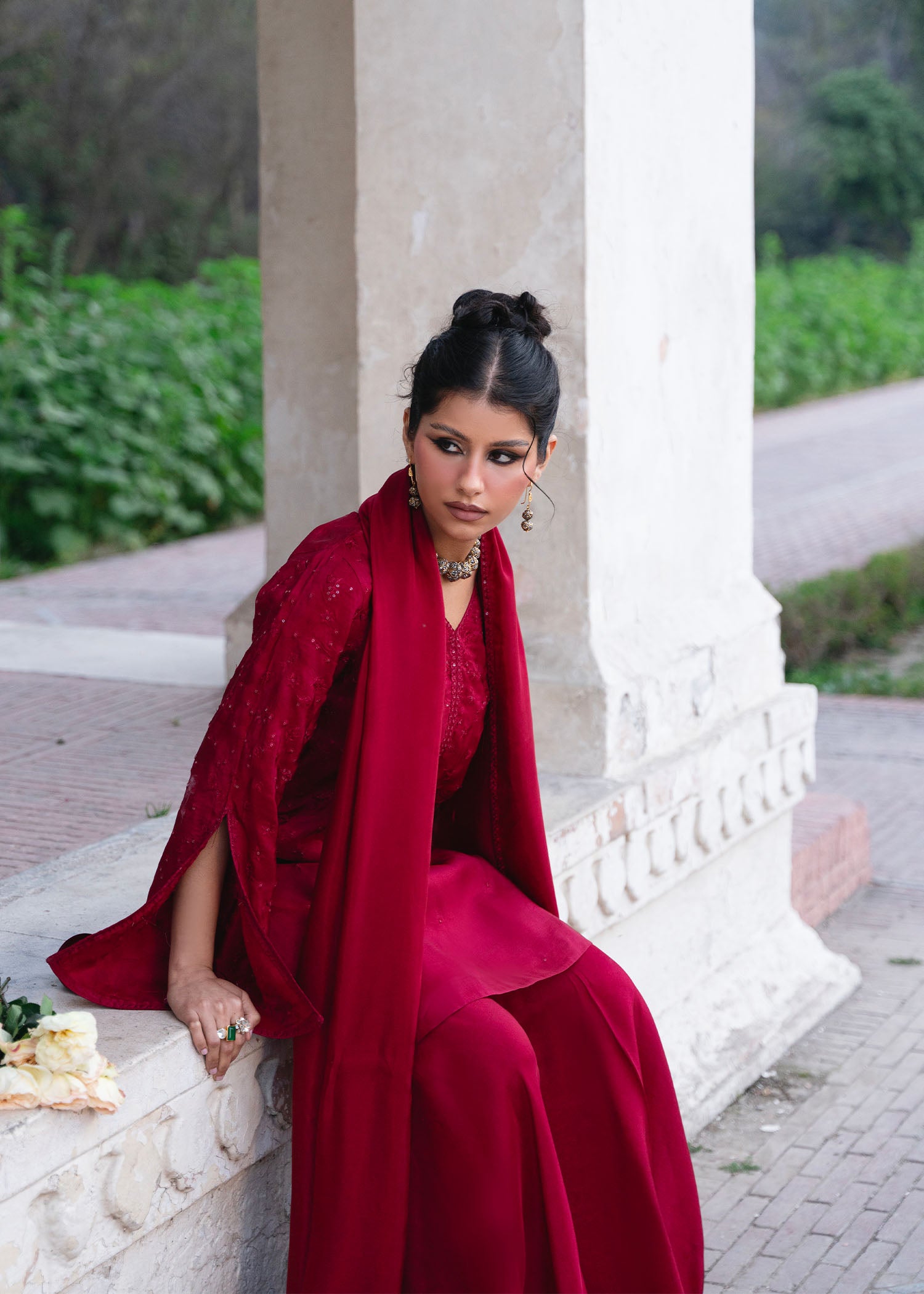 Deep Red Sharara Set