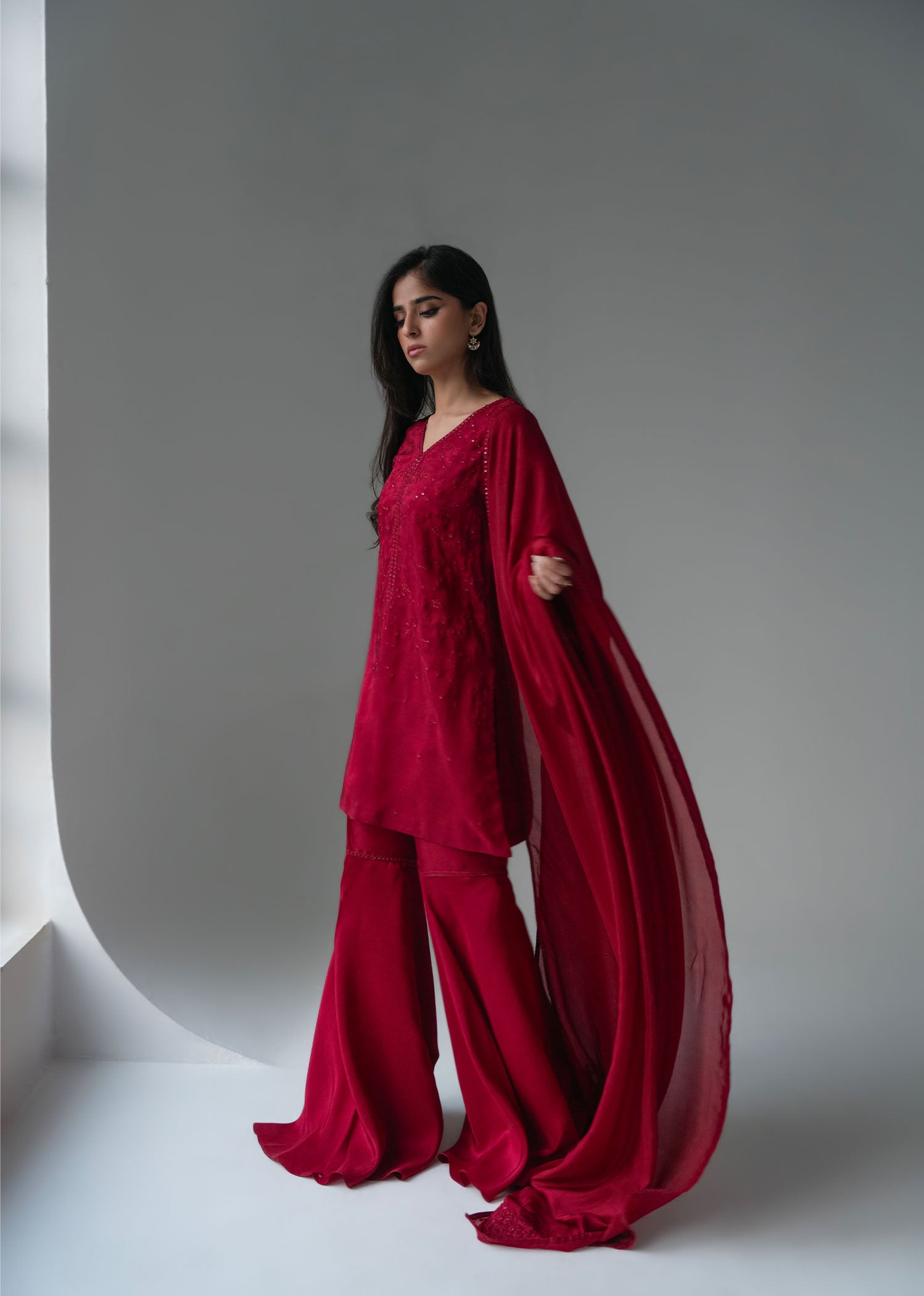 Deep Red Sharara Set