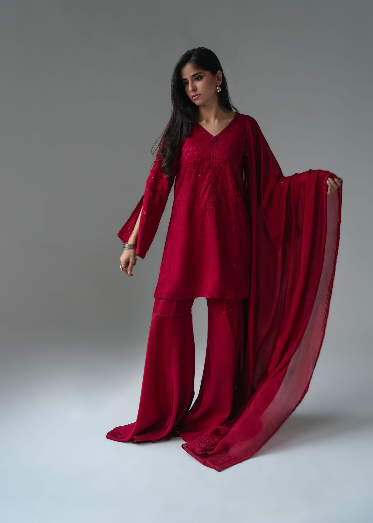 Deep Red Sharara Set