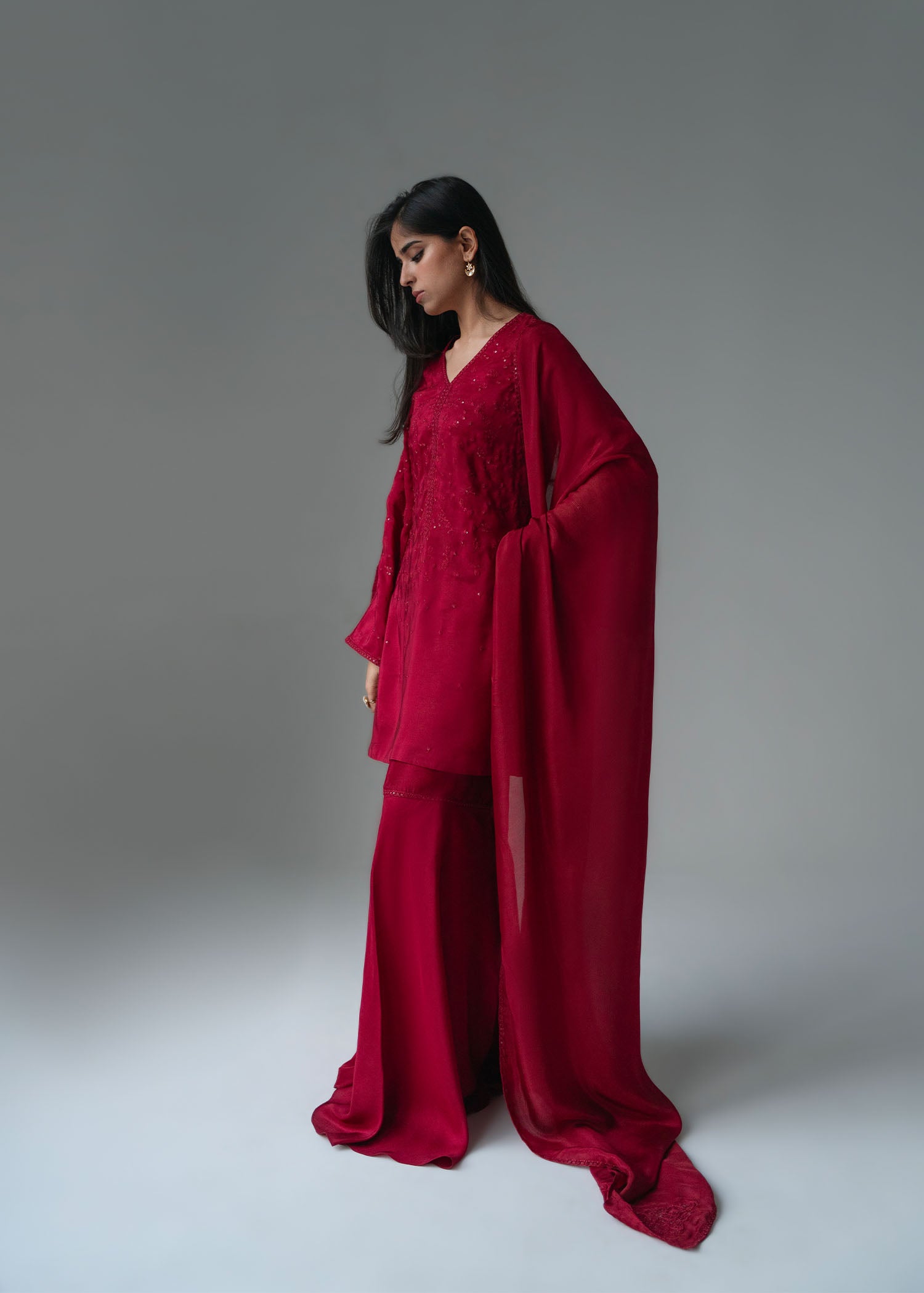 Deep Red Sharara Set