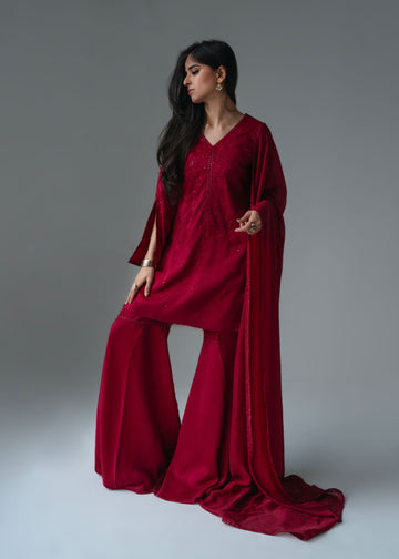 Deep Red Sharara Set