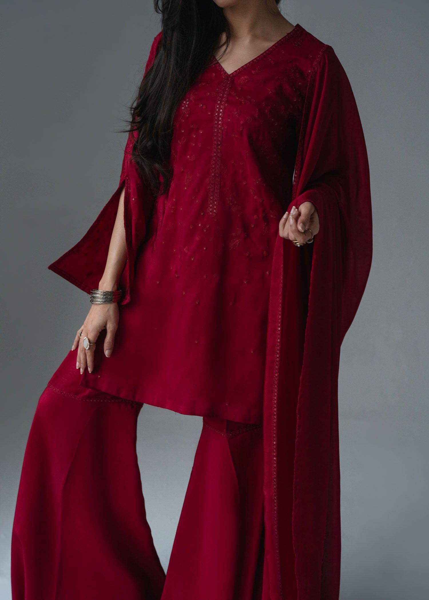 Deep Red Sharara Set