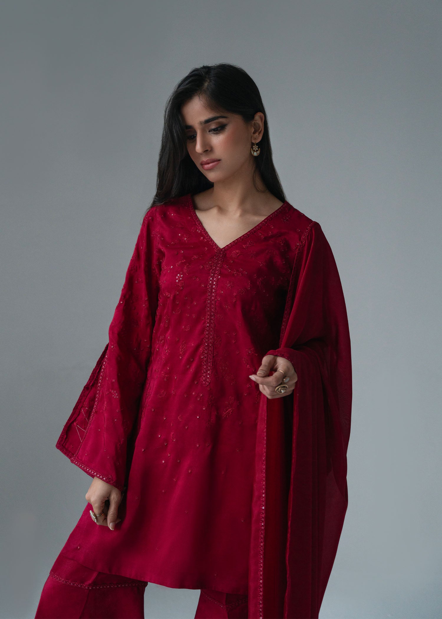 Deep Red Sharara Set