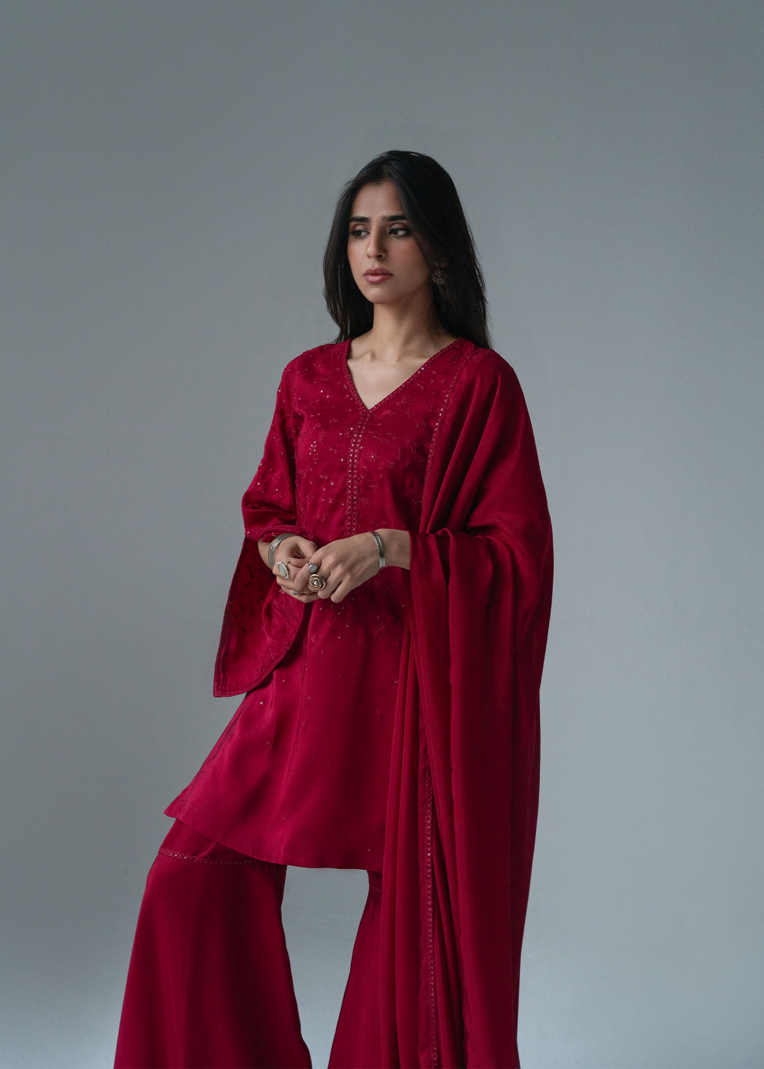 Deep Red Sharara Set