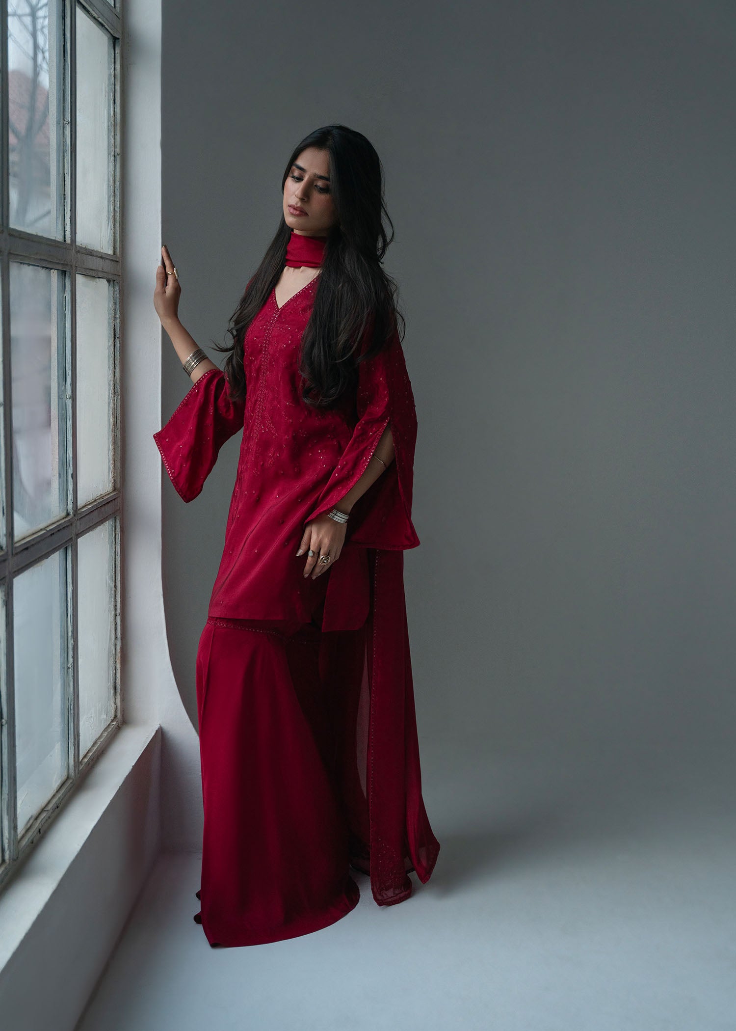 Deep Red Sharara Set