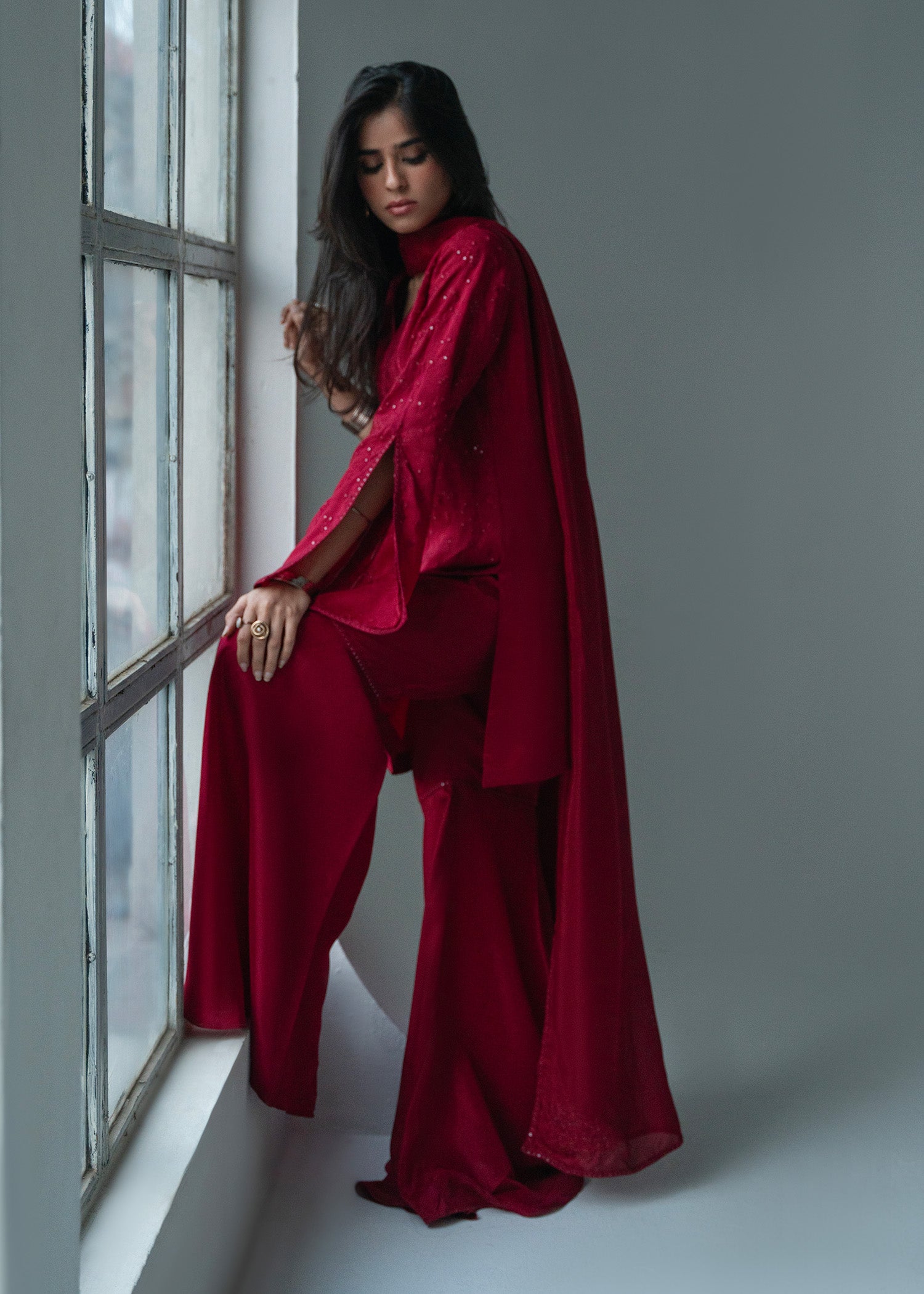 Deep Red Sharara Set