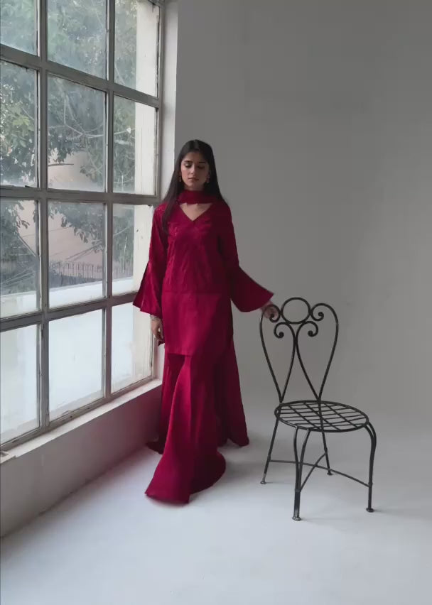 Deep Red Sharara Set